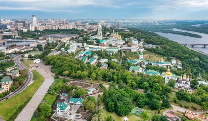 Fototapeta premium Aerial view of the Kiev-Pechersk Lavra at dawn. Kiev, Ukraine