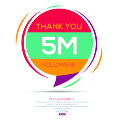 Creative Thank you (5Million, 5000000) followers celebration template design for social network and follower ,Vector illustration.