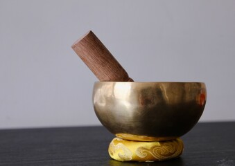 Tibetan bowl with its stick inside
