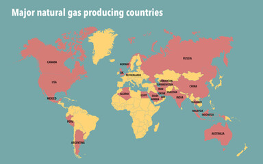 Fototapeta na wymiar World map of major natural gas producing countries