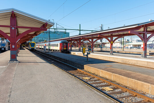 Gothenburg, Sweden - March 12 2022: Trains at Gothenburg central station.
