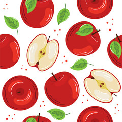 Red apple seamless pattern. Fresh organic healthy fruit background. Perfect for kids fabric, textile, wrapping.