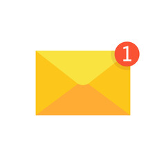 Letter notification with red marker one message. New mail. Vector.