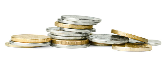 heap of coins on a white isolated background