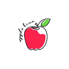 red apple with leaf line art