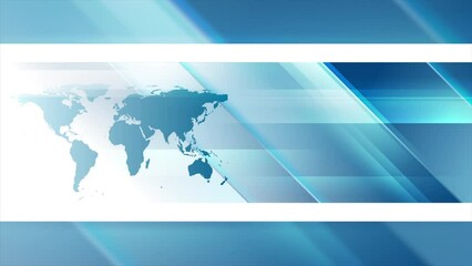 Bright blue geometric tech motion background with world map and smooth stripes. Seamless looping. Video animation Ultra HD 4K 3840x2160 - Powered by Adobe