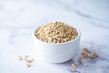 Dried Green Buckwheat porridge in a bowl