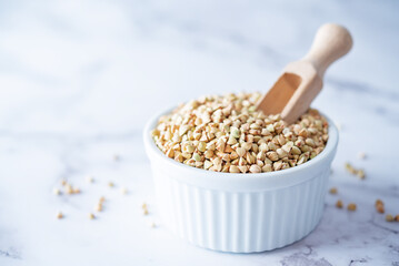 Dried Green Buckwheat porridge in a bowl