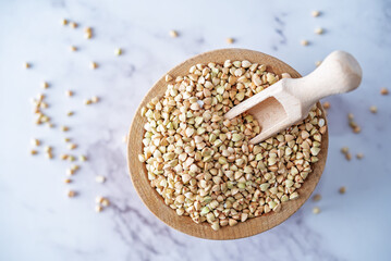Dried Green Buckwheat porridge in a bowl