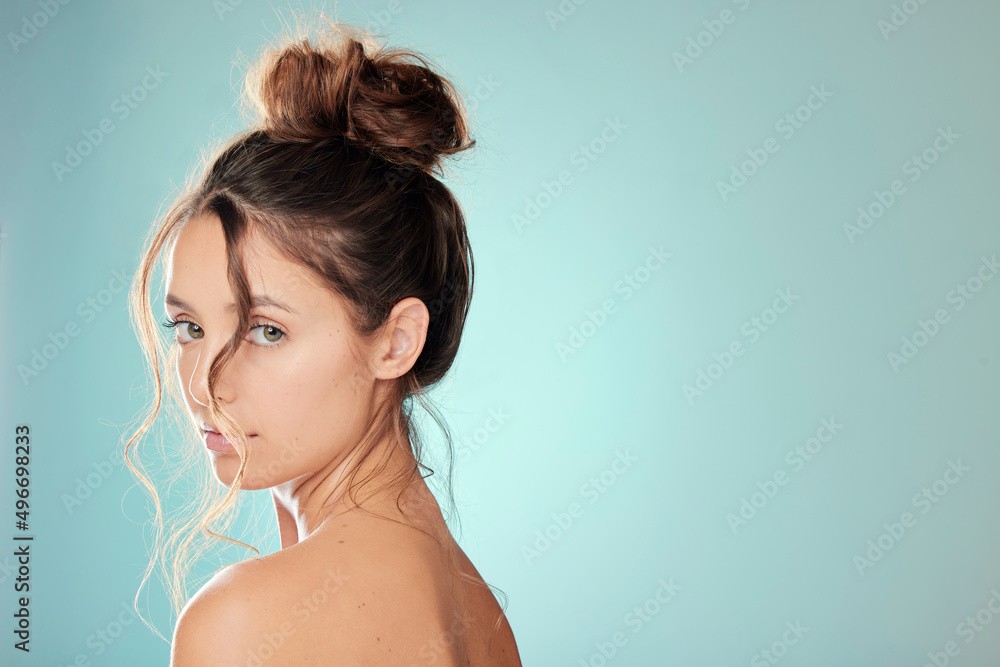 Sticker My hair is a part of my confidence. Studio portrait of an attractive young woman posing against a blue background.