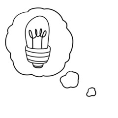 Light bulb. Bubble cloud with thoughts and idea. Mind and electric lamp