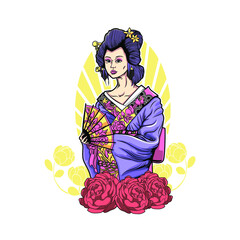 japanese gheisha illustration vector design