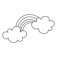 Rainbow with clouds. Coloring. Black and white vector illustration.