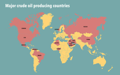 Fototapeta na wymiar World map of major crude oil producing countries