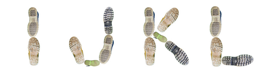 Letters I, J, K, L made of shoe tracks