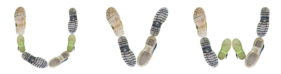 Letters U, V, W made of shoe tracks
