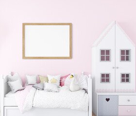 Nursery room mockup boho, 3d rendering	