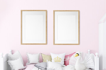 Two wood frame mockup A4 in baby room