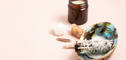 Smudge kit with white sage, palo santo, abalone sea shell. Natural elements for cleansing...