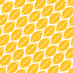 Abstract leaves seamless pattern. Stylish geometric background with leaf silhouettes, wavy lines, mesh. Funky yellow vector texture. Repeat endless design for decor, wallpaper, print, fabric, wrapping