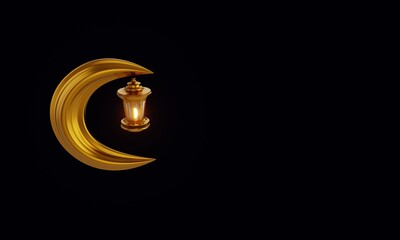 3 d render. moon with a lantern on a dark background. 3d illustration