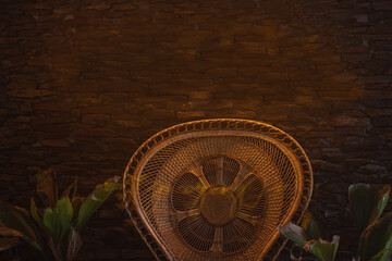 stone wall with old interior decoration, warm and with vegetation