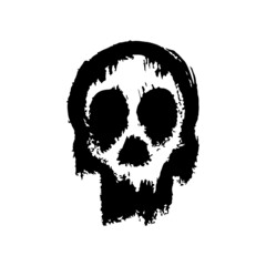 Skull icon. Black ink grunge silhouette. Front view. Vector simple flat graphic hand drawn illustration. Texture.