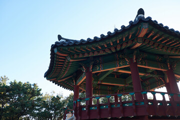 Korean traditional architecture at the top of the mountain.
