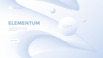 Neumorphism abstract poster with gradient white wave. Vector neumorphic duotone background with geometric 3d shapes. Minimal compositions designed for cover, landing page.