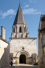 Fototapeta na wymiar Church Saint Ours or Saint Oars in the Royal City of Loches on a sunny spring afternoon, Indre et Loire, France