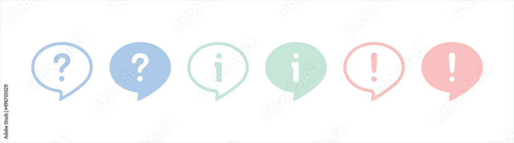 Poster chat speech bubble icon sign with question, exclamation and information symbol, vector for apps and 
