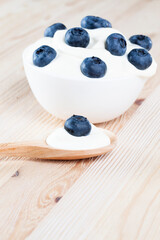 ripe and healthy blueberries with sauce and harvested