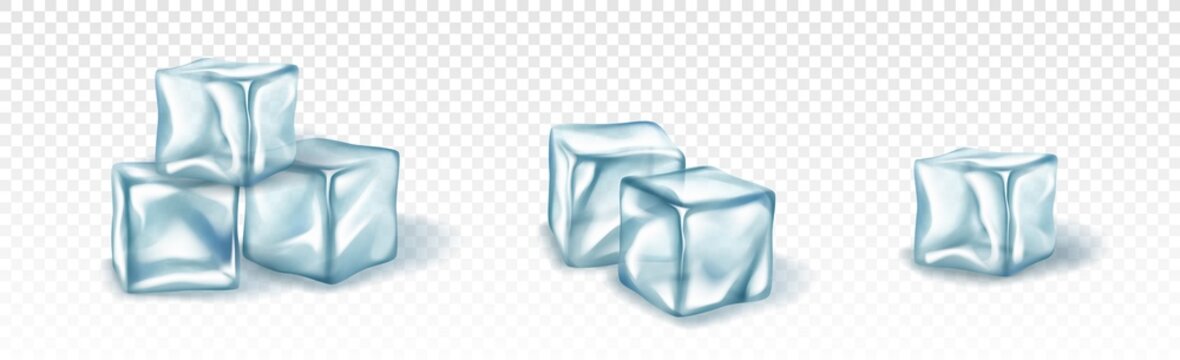 Blue ice cubes. Realistic crystal ice blocks isolated on transparent background. 3d glass icy pieces