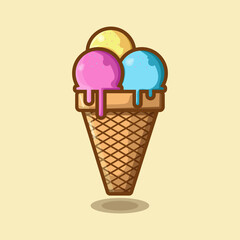 delicious ice cream cone on flat background