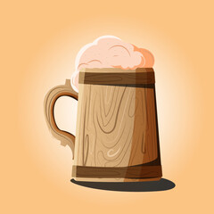 wooden mug of crafted beer with foam
