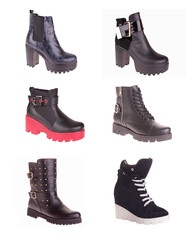 Photo set of demi-season shoes made of genuine leather on a white background. Product content for...