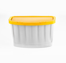 Container for laundry capsules pods isolated on white background
