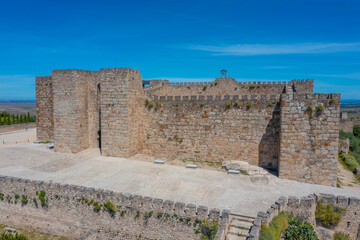 Aerial view of castle in Spanish town Trujillo.