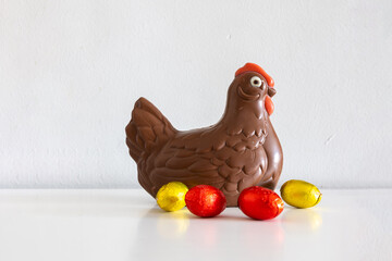 chocolate easter chanterelle on a background with chocolate eggs