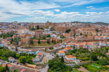 Aerial view of the old town of Spanish city Caceres.
