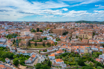 Aerial view of the old town of Spanish city Caceres.
