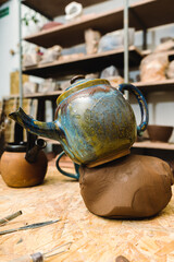 Handmade ceramic kettles or teapots