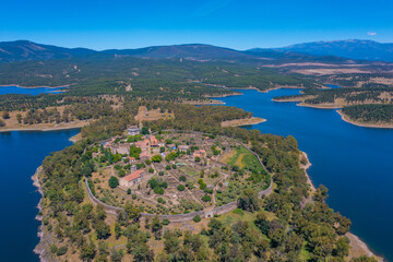 Aerial view of Granadilla fortified village in Spain.