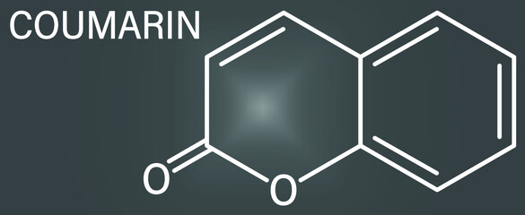 Coumarin herbal fragrant molecule. Responsible for the scent new-mown hay. Skeletal formula.