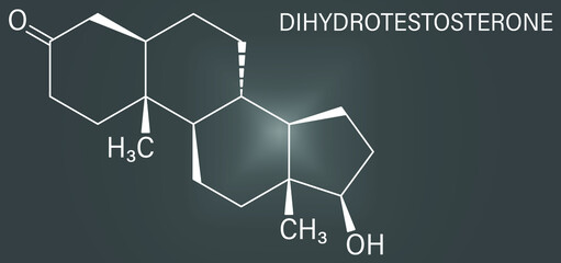 Dihydrotestosterone (DHT, androstanolone, stanolone) hormone molecule. Skeletal formula.