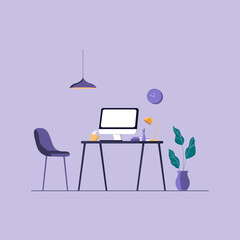 Empty Workplace, Desk Chair Computer Workspace Office No People