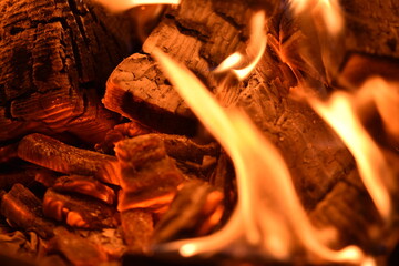 Burning Wood Close Up