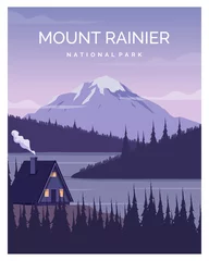 Poster Im Rahmen Mount-Rainier-Nationalpark-Landschaftsillustrationshintergrund. geeignet für Plakatgestaltung, Reiseplakat, Postkarte, Kunstdruck. © Butter Bites
