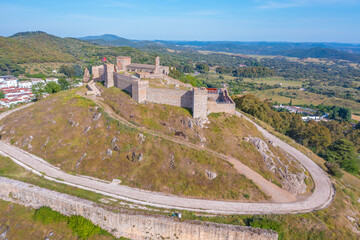 Panorama view of castle in Spanish town Aracena.