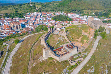 Panorama view of castle in Spanish town Aracena.